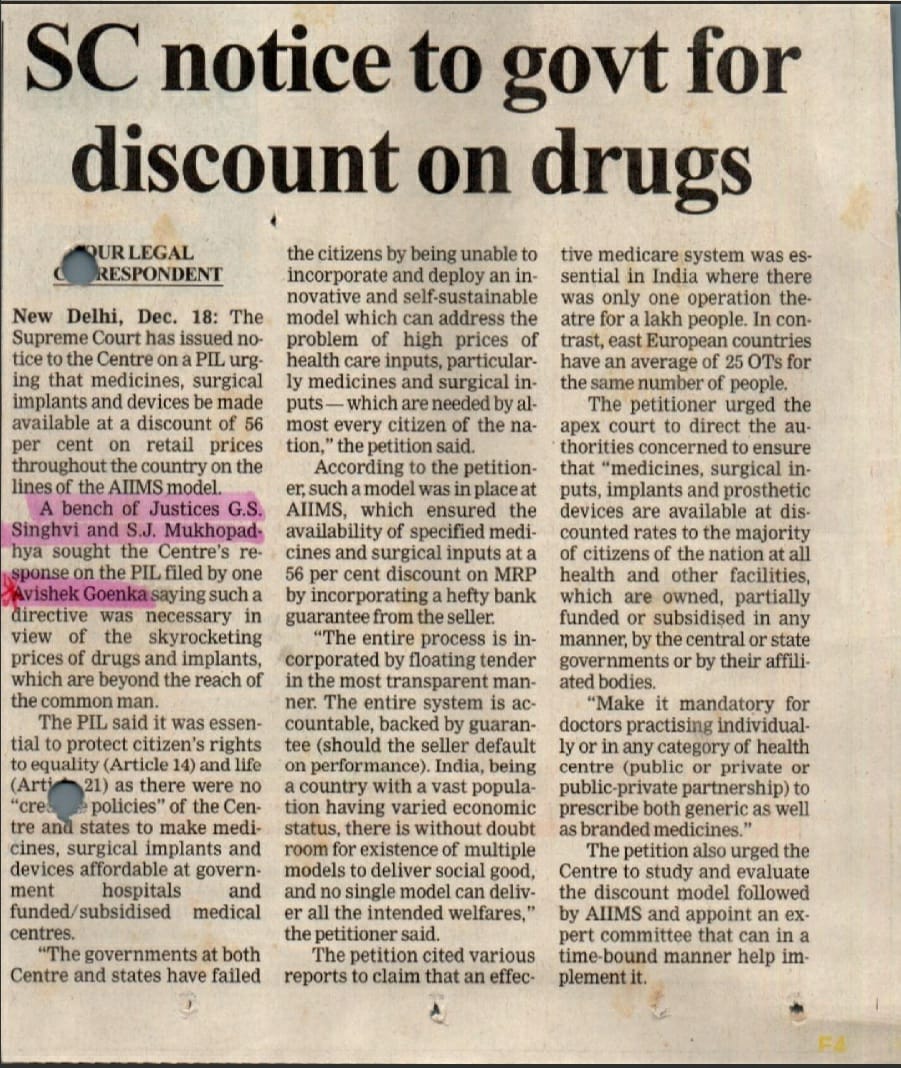 Reduction in Essential Medicine Prices PIL Initiative